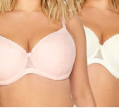 2 Pack Of 44G Yours Clothing Pink & Cream Underwired Lace Padded Bra • £19.95