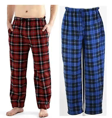 Mens Fleece Tartan Check Pj Pyjama Pants Lounge Wear Soft Bottoms Trousers S-XXL • £9.86