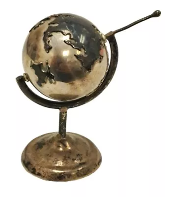 Vintage Sterling SILVER 925 World Globe & Stand Rare Miniature Paperweight  • $229.95