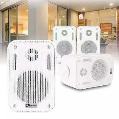 4x White 3  Speakers Weatherproof Outdoor Garden Terrace Shop Installation 100V • £76.99