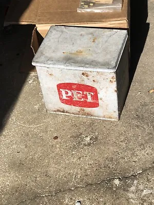 Vintage RED LABEL PET MILK Dairy Storage Tin Porch Cooler Bucket Box Decoration • $120