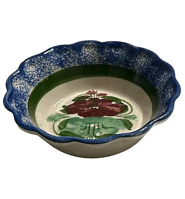 Mexican Pottery Bowl Blue Trim W/ Flower 2”x7.5” Salsa Bowl Handmade ￼New • $12.77