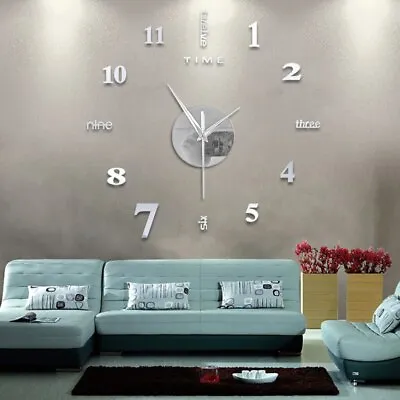 £21.26 • Buy 3D Mirror Surface Sticker Wall Clock DIY Wall Mute Clock For Home Office Decor