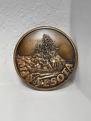 Vtg 1978 Minnesota Mountain Forrest Belt Buckle Solid Brass The Shopkeeper CB4 • $19.95