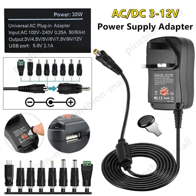 8 Tips 3V-12V Adjustable AC/DC Power Supply Adapter Charger Variable Voltage • £10.55