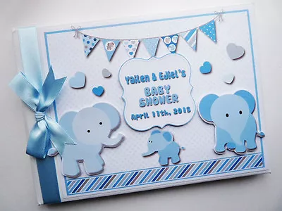 Personalised Elephants Boys Baby Shower Guest Book Boys Baby Shower Album Gift • £19.99