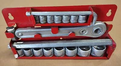 Vintage Indestro No. 1454 Socket Set With Wall Mount Rack Made In USA Complete • $29.95