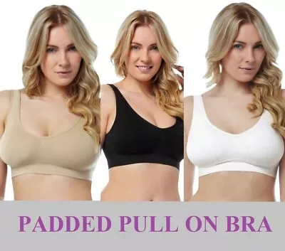 SUREFIT SEAMLESS PADDED PULL ON BRA COMFORT STRETCH CONTROL BRA Size S-XXXL • £4.99