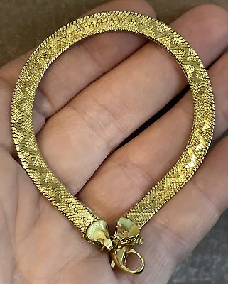 £11.50 • Buy VINTAGE JEWELLERY ‘Napier’ Signed Patterned Gold Tone Flat Snake Chain Bracelet