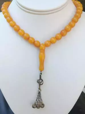 Vintage Prayer Beads Necklace Faturan Faux Amber Sterling Dangle Islamic Rosary • $149.99