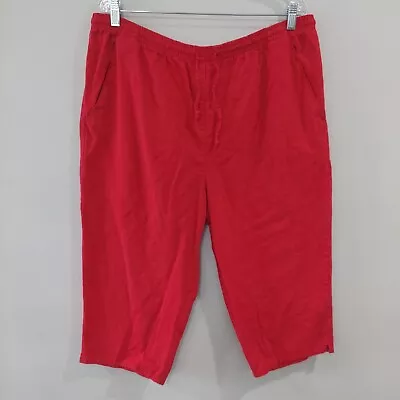 Erin London Casual Pants Large Capri Length Red Linen Blend Elastic Drawstring • $12