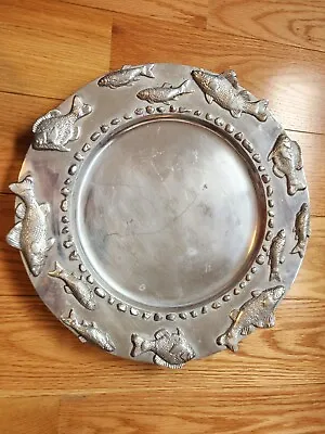 Mariposa Fish Pattern Metal Platter Serving Plate 15  Wide Pebble Decor Fish • $30