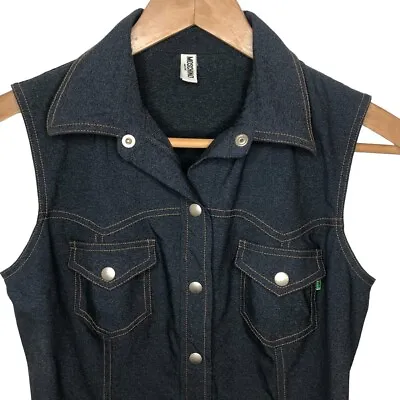 Moschino M Vintage Denim Vest Size 34 STUNNING Stretchy Top Stitch Spandex • $199