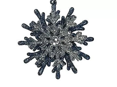 Silver & Blue Jeweled Glitter Starburst Shatterproof Christmas Ornament  NWOT • $10.95