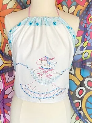 Vintage 70s One-of-a-kind Lined Embroidered Lady Festival Hippy Halter Top M/L • $9.99