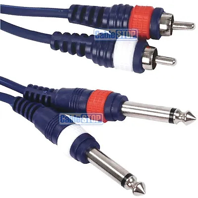 £7.95 • Buy HQ 5M Twin 2x 6.35mm MONO 1/4  Jack To 2 RCA PHONO Male Plugs Cable Audio Lead