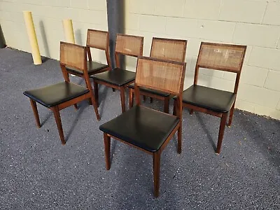 Mid Century Walnut Cane Back Dining Chairs Set Of 6 Jack Cartwright? Needs Work • $1100