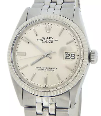 Rolex Datejust Men Stainless Steel Watch 18K White Gold Fluted Bezel Silver 1601 • $4139.98
