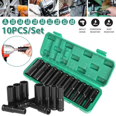 $15.69 • Buy New 10Pcs 8-24Mm 1/2 Inch Drive Deep Impact Socket Set Heavy Metric Garage Tool