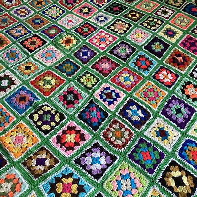 Afghan Throw Granny Square Blanket Vintage Handmade Knit Crochet - 71  X 71  L3 • $50