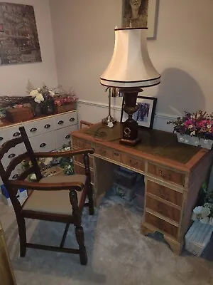 Antique Writing Pedestal Desk With Antique Ladder Back Carver Chair • £350