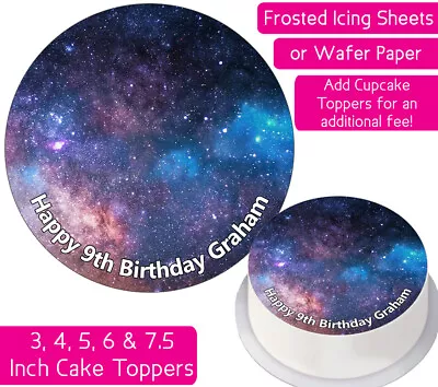 Space Stars Nebula Edible Wafer & Icing Personalised Cake Topper Birthday Party • £2.25