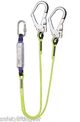 2 Leg Twin Tail Shock Absorbing Height Safety Fall Arrest Lanyard Scaffold Hooks • £48.82