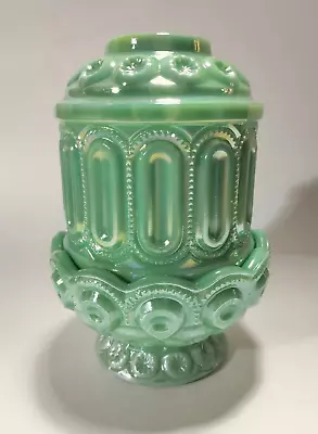 L.E. Smith Jade Green Carnival Fairy Lamp Moon & Stars Vintage Glass 6.5  Jadite • $275