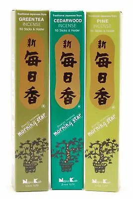 SET Of 3 BOX Nippon Kodo Morning Star GREEN TEA CEDARWOOD PINE 50 Sticks Incense • $14.95