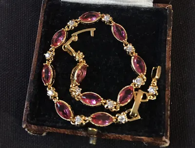 £12.99 • Buy Vintage Style Jewellery Red Gemstones And Zircons Bracelet 18K Gold Plated