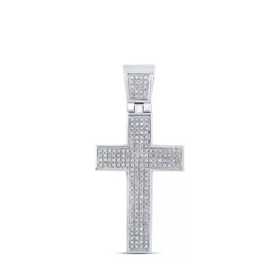 Sterling Silver Mens Round Diamond Cross Charm Pendant 1/2 Cttw • $258.39