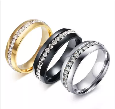 Hot Stainless Steel 3 Colors Single-row Full Crystal Thumb Ring Womens Mens Ring • $13.99