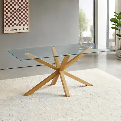 Spider 180cm Glass Dining Table With Oak Effect Legs – 6 To 8 Seater - AY18-OAK • £329
