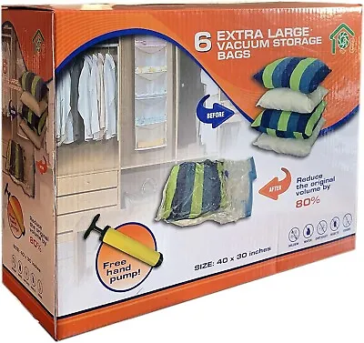 6 Pack XL Vacuum Storage Bags 40  X 30   Space Saver Seal Bags With Hand Pump • $19.90