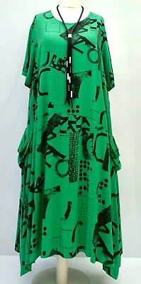 PLUS SIZE LA BASS GREEN/BLACK PATTERNED 2 POCKETS MIDAXI A-LINE DRESS Size 26-28 • $73.36