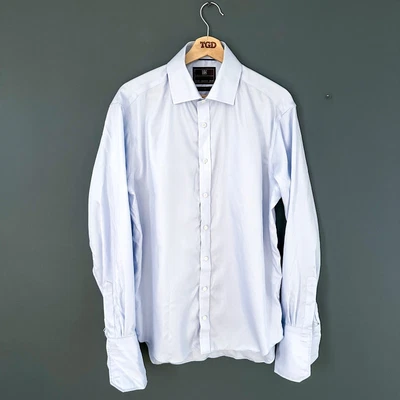 £4.99 • Buy Mens M&S Sky Blue Long Sleeved 100% Cotton Double Cuff Shirt 15.5  Collar BX38