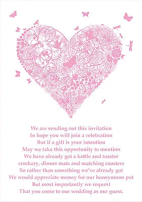 Wedding Honeymoon Money Request Poem Cards For Invitations - Personalised  • £5.97