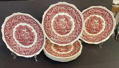 8 Vintage Mason's Vista Red White Pink China Masons Transferware Dinner Plates • $120