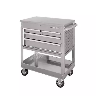 Husky Mechanics Tool Cart 33  4-Drawer Stainless Steel W/ Bottom Storage Tray • $411.36