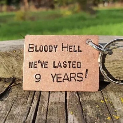 Funny Solid Copper Keyring 9th Anniversary Gift Keychain 9 Years Husband Wife • £12.99