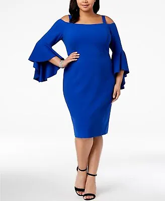$34.99 • Buy R & M Richards Blue Off-The-Shoulder Flared-Sleeve Dress Plus Size 20W NEW