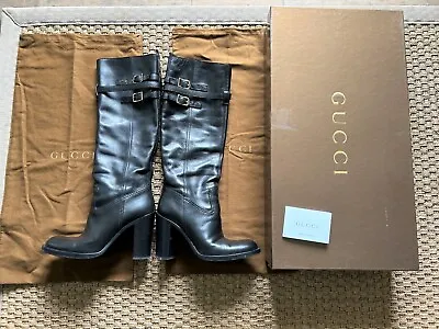 £195 • Buy Genuine Gucci Black Leather Knee High Boots Size 39.5 