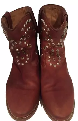 Isabel Marant 6/36 Distressed Cognac Embellished Caleen Boots Hidden Wedge #1834 • $245.95