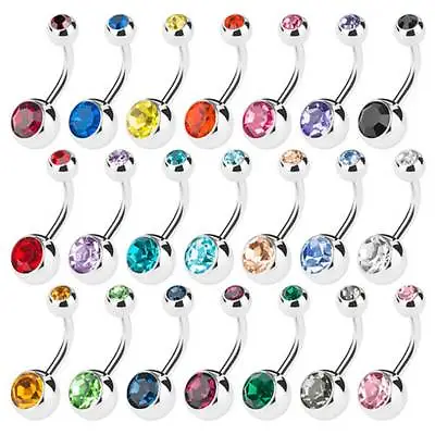 12 Pcs/Pack Belly Button Bars Navel Bar Rings Crystal Gem Balls Surgical  Steel • £7.79