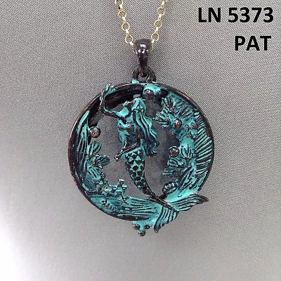 Patina Finished Sea Ocean Life Mermaid 5X Magnifying Glass Pendant Necklace • $17.99