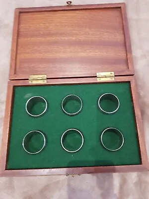 Vintage Wooden Box Containing 6 X Napkin Holders Metal Stainless Steel • £2.99