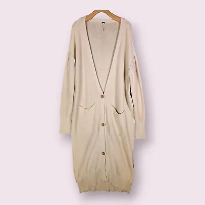 Free People Beach Beige Knit Long Maxi Duster Cardigan Sweater SMALL Pockets • $34.99