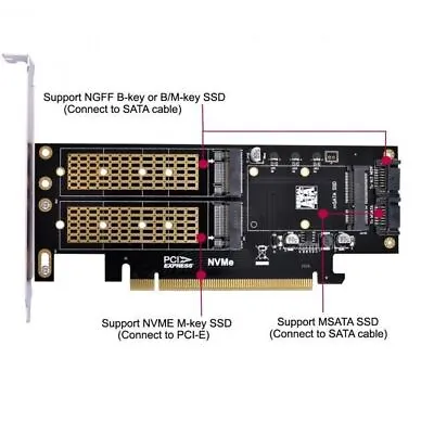 PCIE Card CY  PCI Express PCI-E Dual SATA To NGFF NVME MSATA M-Key B/M-key SSD • $15.99