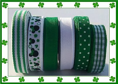 30 Yards 3/8  Saint Patrick's Day Mickey Mouse Heads Grosgrain Ribbon Lot  • $11.99