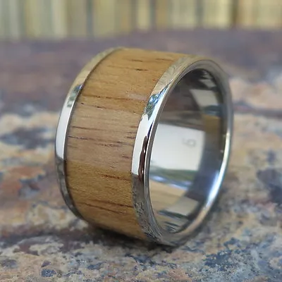 Hawaiian Design Jewelry Koa Wood Titanium Wedding Ring Band 12mm TRA1001-12 • $69.79